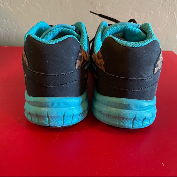 Crazy Train Leopard Turquoise Blue Black Tennis Shoes Lace Up Size 9 Sneakers - Picture 10 of 12
